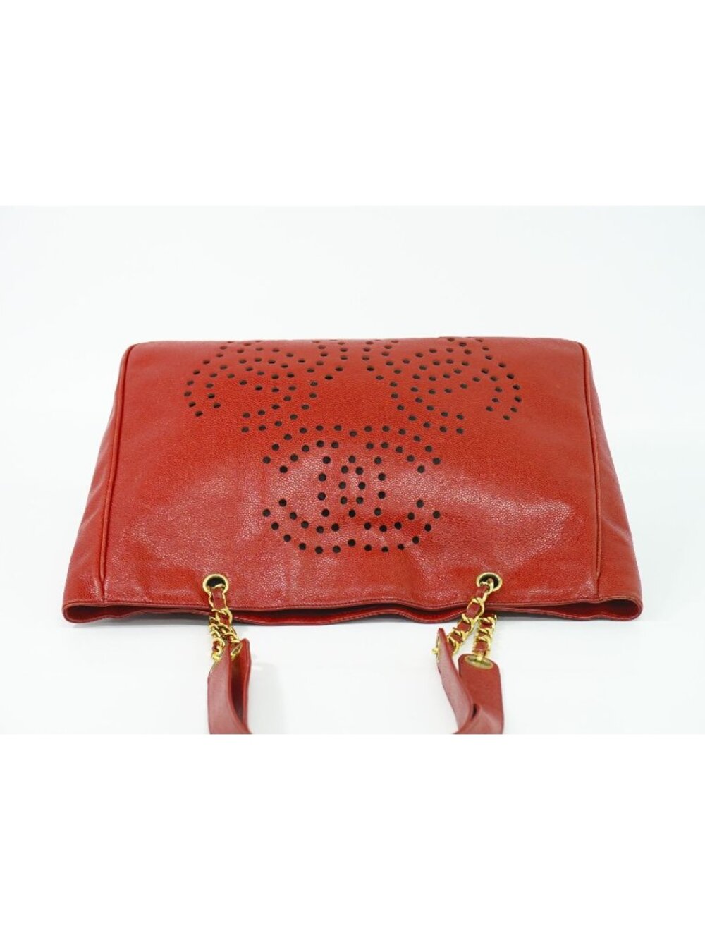 Chanel Perforated Triple CC Logo Shoulder Bag Tote Caviar Leather Red - Picture 5 of 9